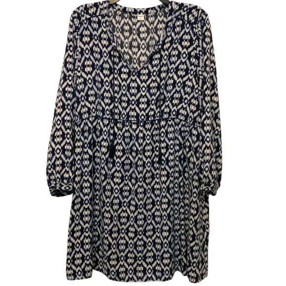 Old Navy Tunic Dress Blue Cream Tassel Womens Large - Picture 2 of 10